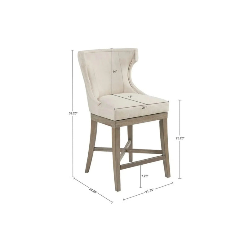 Counter Stool Polyester Upholstery Cream Swivel Seat Wooden Base Frame