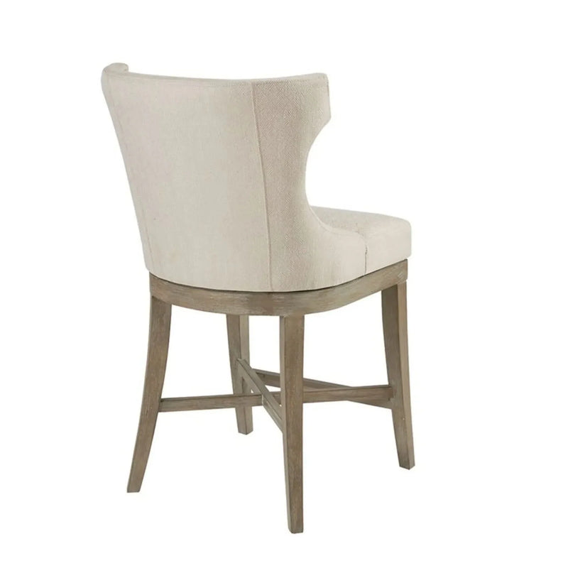 Counter Stool Polyester Upholstery Cream Swivel Seat Wooden Base Frame