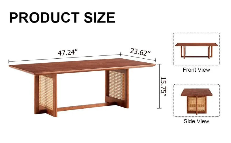 Coffee Table Rubber Wood Walnut Imitation Rattan Panels Rectangular