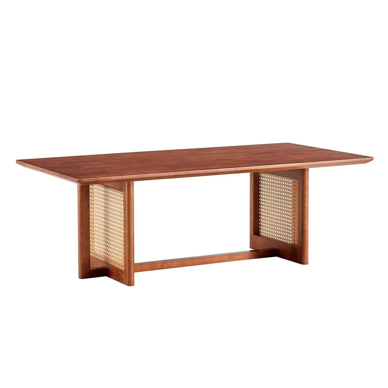 Coffee Table Rubber Wood Walnut Imitation Rattan Panels Rectangular