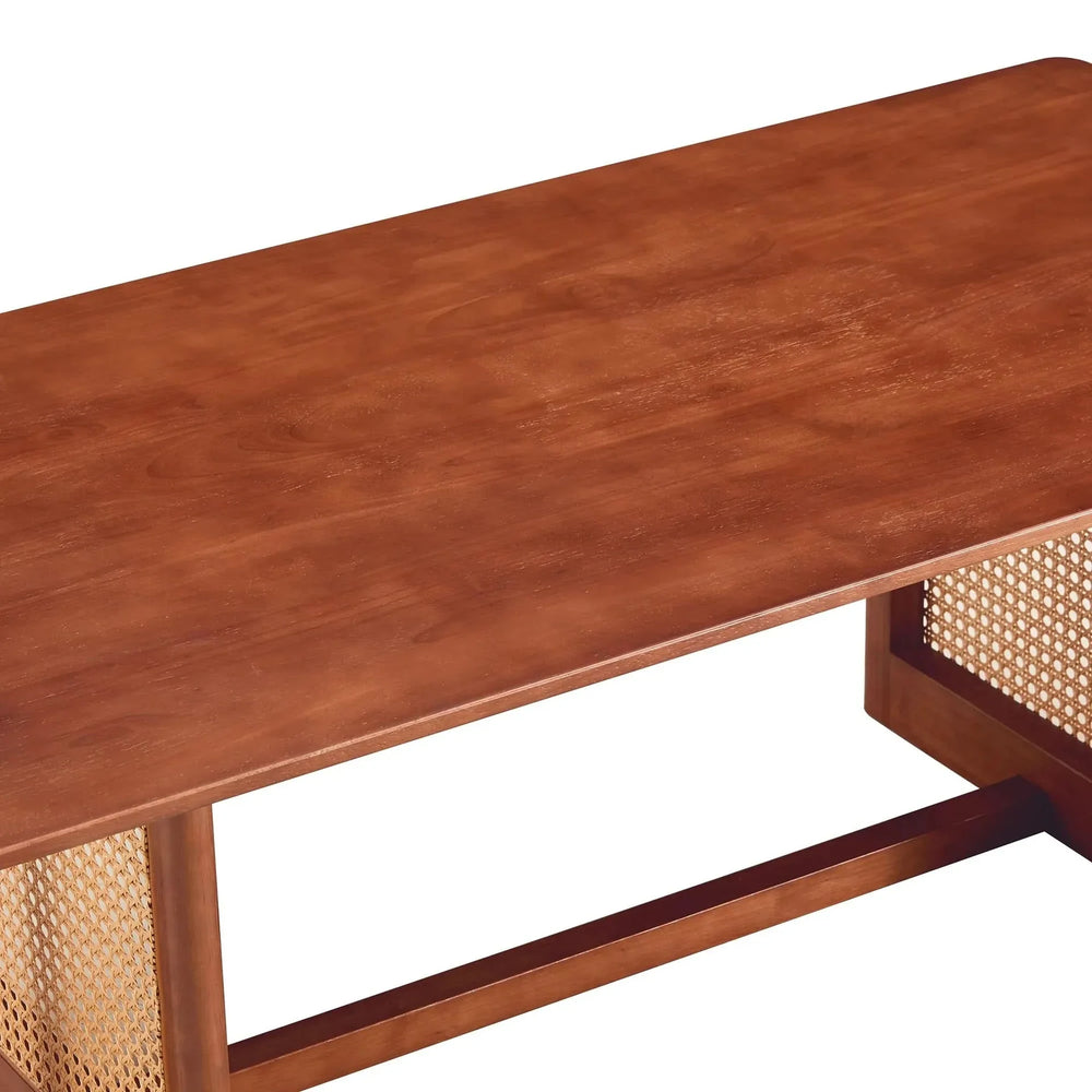 Coffee Table Rubber Wood Walnut Imitation Rattan Panels Rectangular Media 19