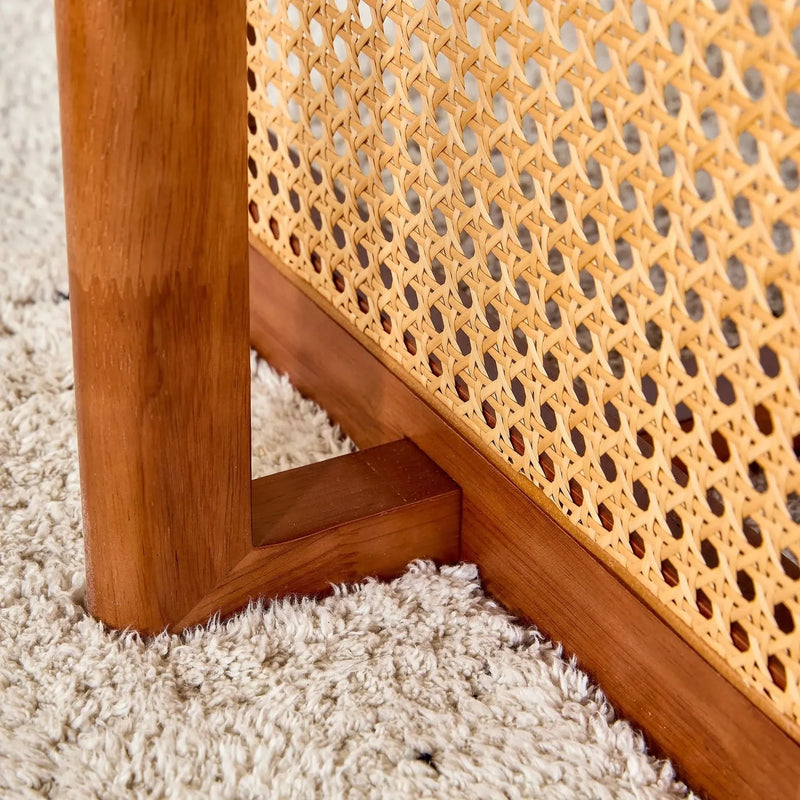 Coffee Table Rubber Wood Walnut Imitation Rattan Panels Rectangular