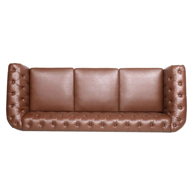 Chesterfield Sofa PU Leather Tufted Rolled Arms Three Seater Birch Legs