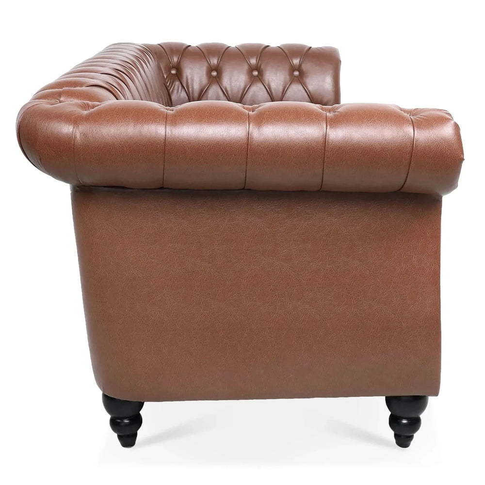 Chesterfield Sofa PU Leather Tufted Rolled Arms Three Seater Birch Legs Media 6