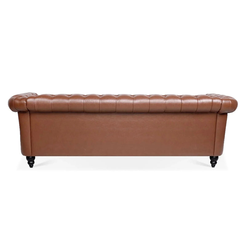 Chesterfield Sofa PU Leather Tufted Rolled Arms Three Seater Birch Legs