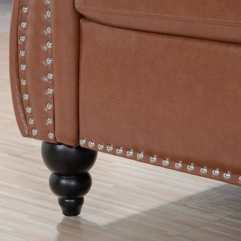 Chesterfield Sofa PU Leather Tufted Rolled Arms Three Seater Birch Legs