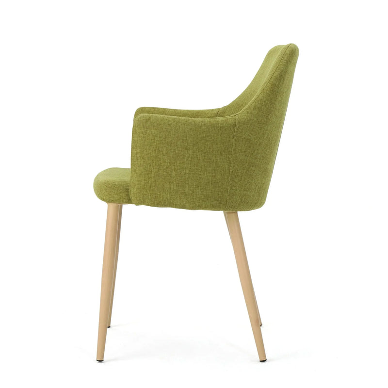 Dining Chair Set Green Fabric & Wood Finish Contoured Support Pair