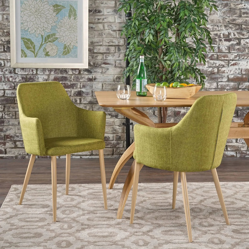 Dining Chair Set Green Fabric & Wood Finish Contoured Support Pair