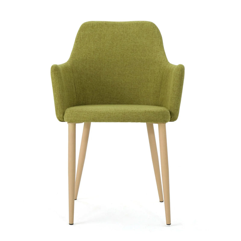 Dining Chair Set Green Fabric & Wood Finish Contoured Support Pair