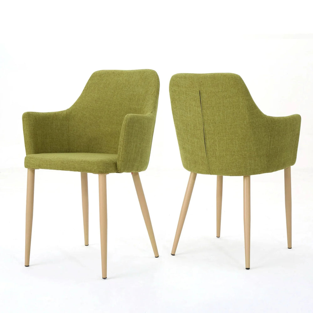 Dining Chair Set Green Fabric & Wood Finish Contoured Support Pair Media 1