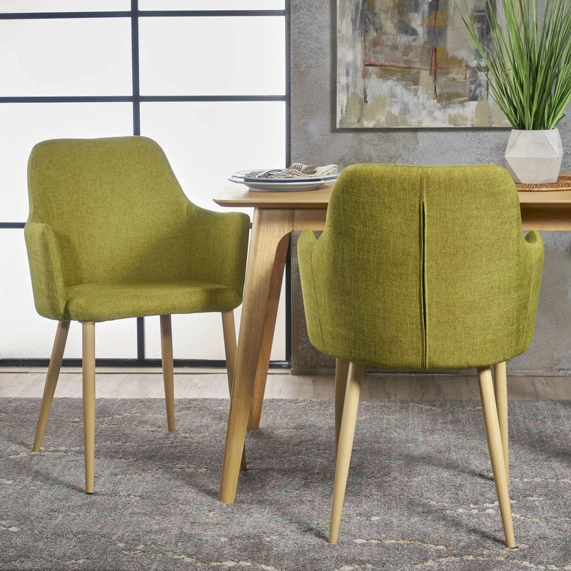 Dining Chair Set Green Fabric & Wood Finish Contoured Support Pair