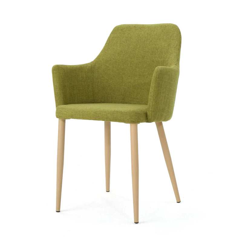 Dining Chair Set Green Fabric & Wood Finish Contoured Support Pair