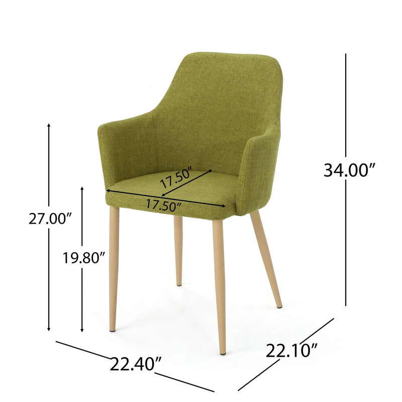 Dining Chair Set Green Fabric & Wood Finish Contoured Support Pair