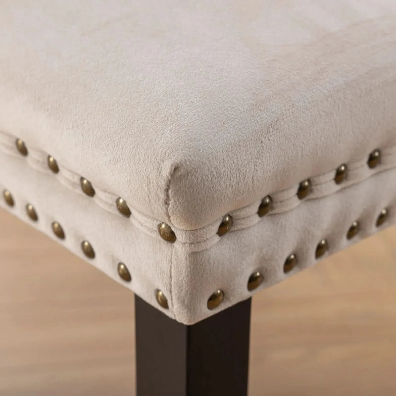 Velvet Dining Chairs Tufted Wood Frame Nailhead Trim Set Of 2 Beige & Patterned