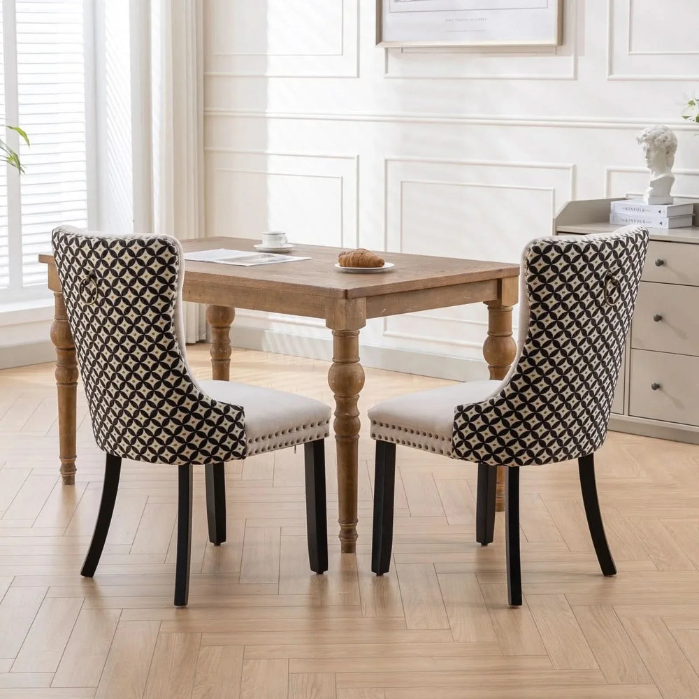 Velvet Dining Chairs Tufted Wood Frame Nailhead Trim Set Of 2 Beige & Patterned Media 15