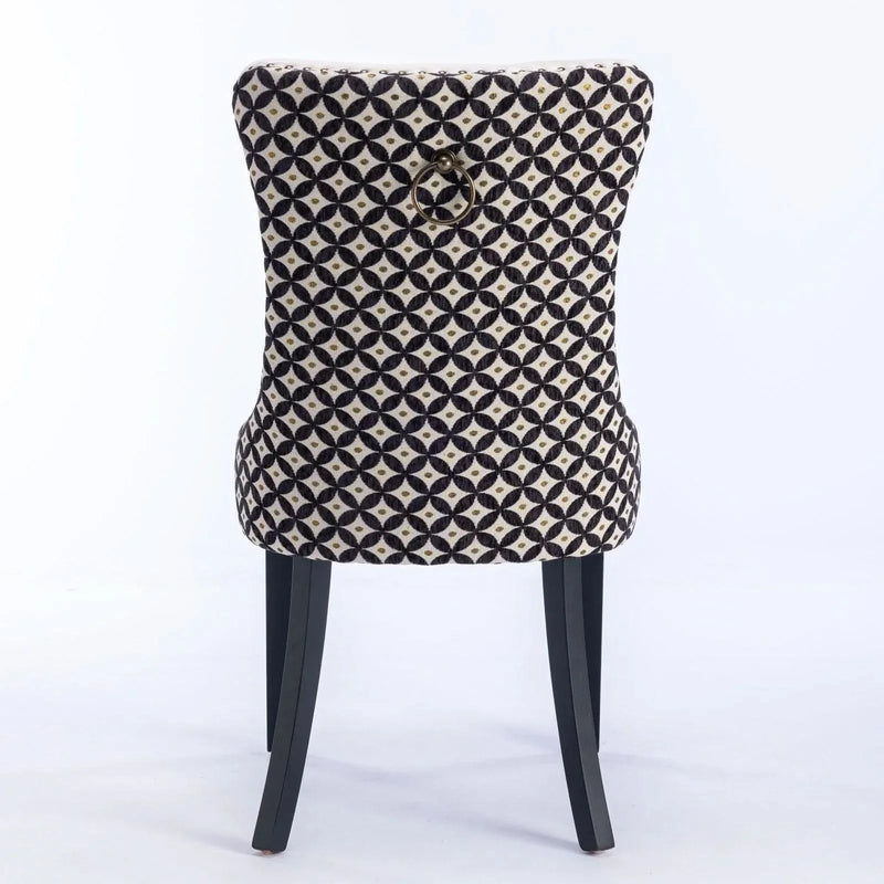 Velvet Dining Chairs Tufted Wood Frame Nailhead Trim Set Of 2 Beige & Patterned