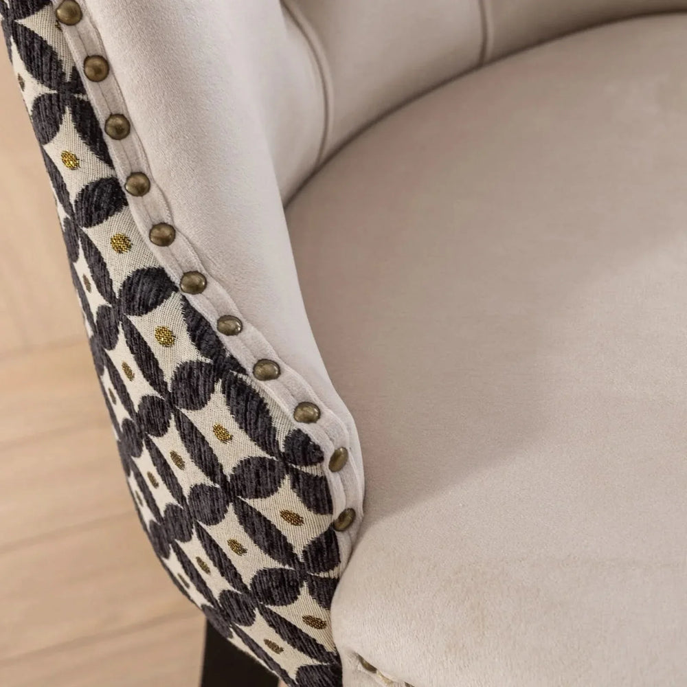 Velvet Dining Chairs Tufted Wood Frame Nailhead Trim Set Of 2 Beige & Patterned Media 11