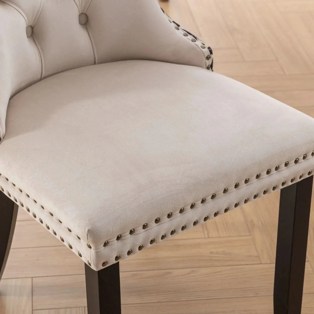 Velvet Dining Chairs Tufted Wood Frame Nailhead Trim Set Of 2 Beige & Patterned Media 12