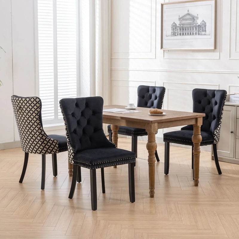 Velvet Dining Chairs Tufted Solid Wood & Nailhead Trim Set Of Two