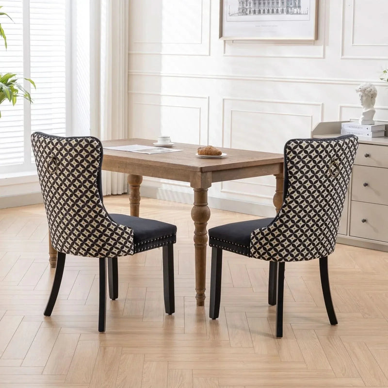 Velvet Dining Chairs Tufted Solid Wood & Nailhead Trim Set Of Two