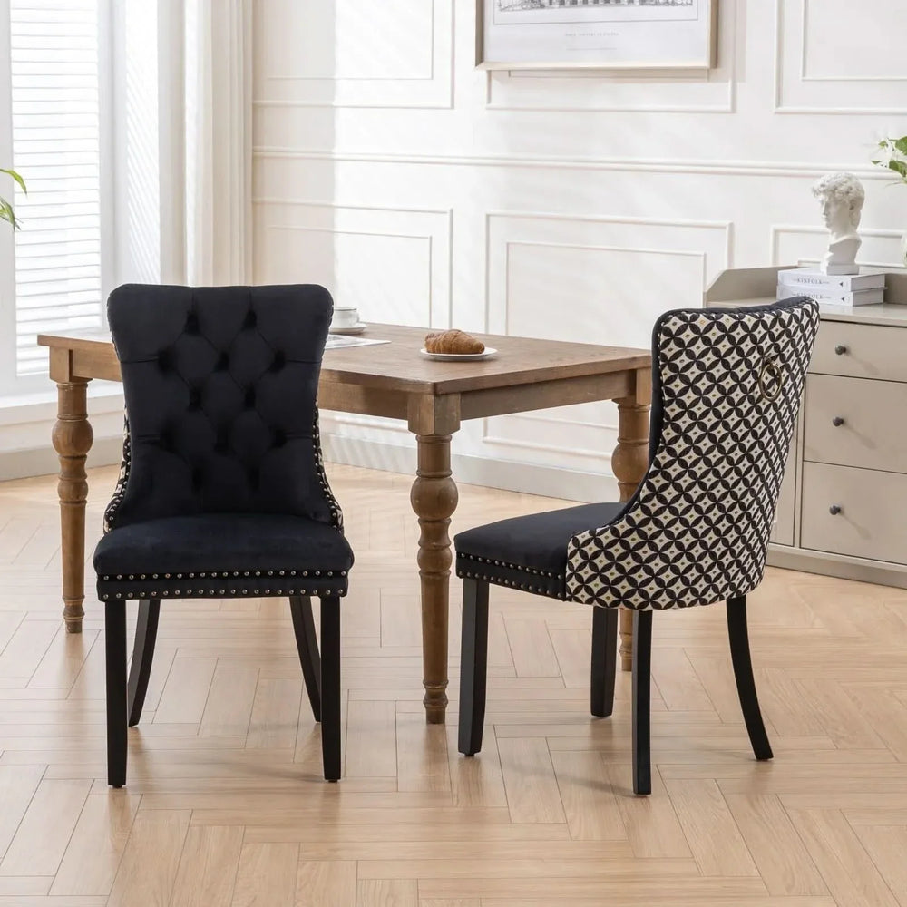 Velvet Dining Chairs Tufted Solid Wood & Nailhead Trim Set Of Two Media 14