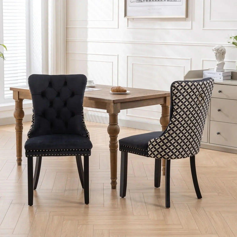 Velvet Dining Chairs Tufted Solid Wood & Nailhead Trim Set Of Two