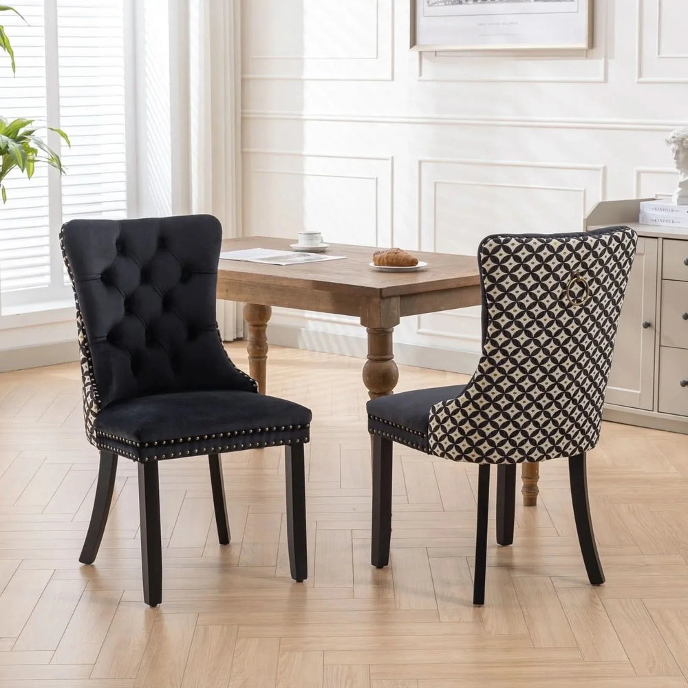 Velvet Dining Chairs Tufted Solid Wood & Nailhead Trim Set Of Two Media 1