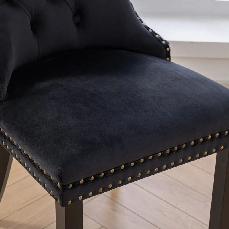 Velvet Dining Chairs Tufted Solid Wood & Nailhead Trim Set Of Two