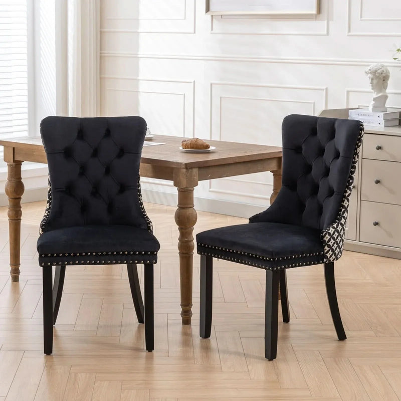 Velvet Dining Chairs Tufted Solid Wood & Nailhead Trim Set Of Two