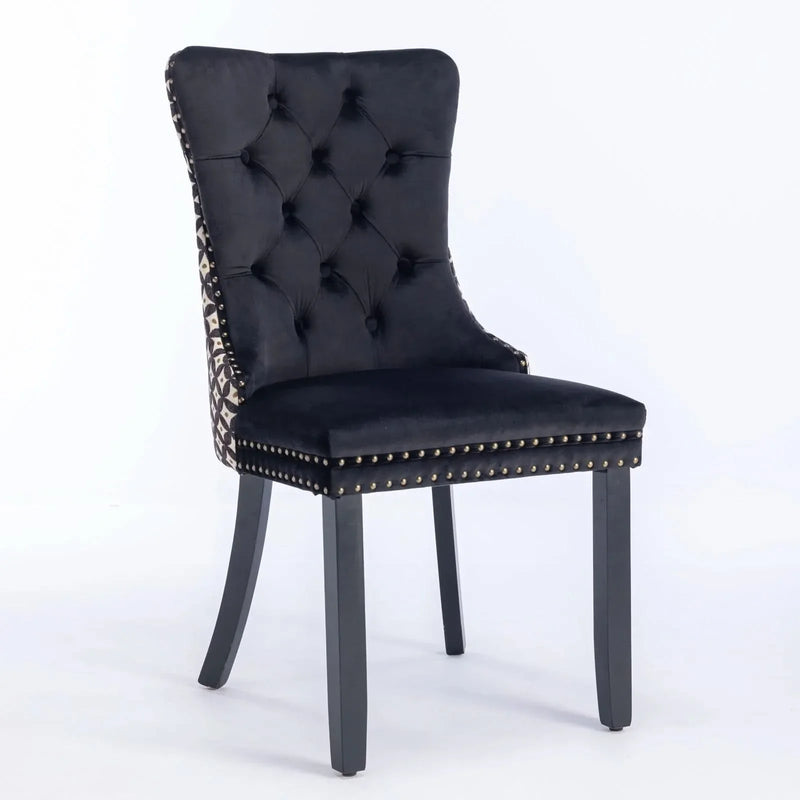 Velvet Dining Chairs Tufted Solid Wood & Nailhead Trim Set Of Two