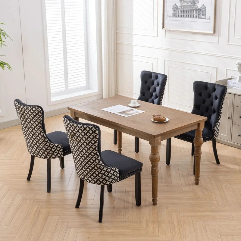 Velvet Dining Chairs Tufted Solid Wood & Nailhead Trim Set Of Two