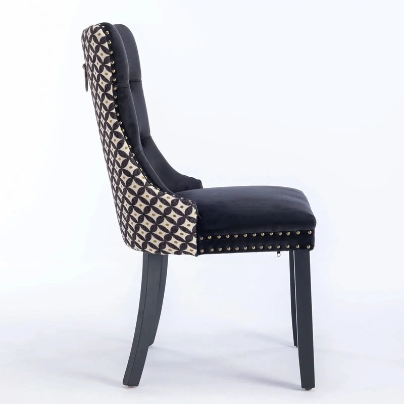 Velvet Dining Chairs Tufted Solid Wood & Nailhead Trim Set Of Two