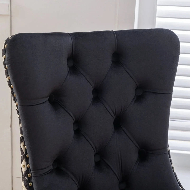 Velvet Dining Chairs Tufted Solid Wood & Nailhead Trim Set Of Two