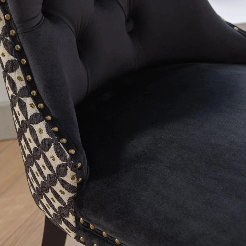 Velvet Dining Chairs Tufted Solid Wood & Nailhead Trim Set Of Two