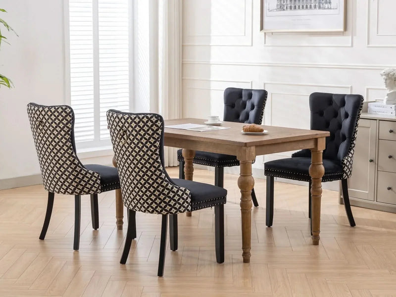 Velvet Dining Chairs Tufted Solid Wood & Nailhead Trim Set Of Two