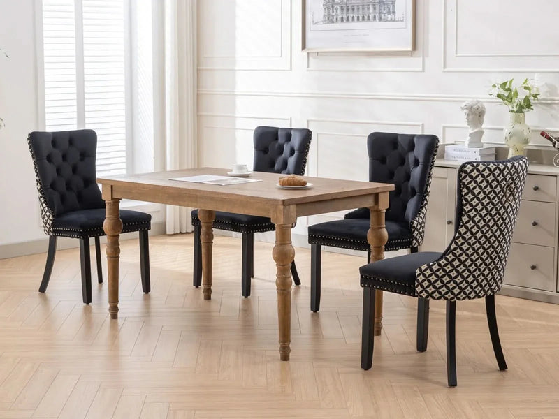 Velvet Dining Chairs Tufted Solid Wood & Nailhead Trim Set Of Two