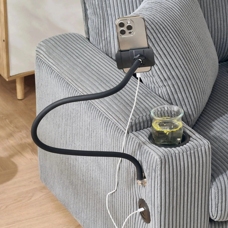 Corduroy Lounge Chair Oversized With Ottoman & Storage Grey Living Room
