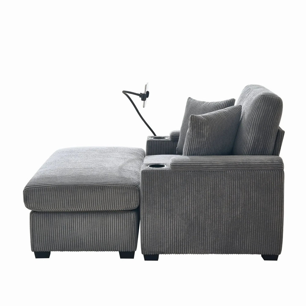 Corduroy Lounge Chair Oversized With Ottoman & Storage Grey Living Room Media 2