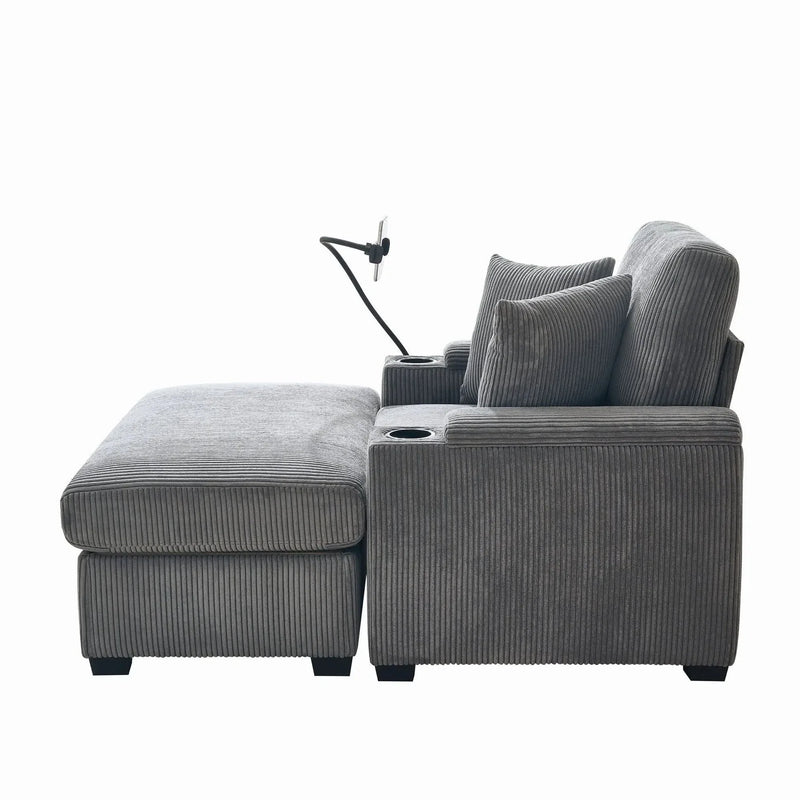 Corduroy Lounge Chair Oversized With Ottoman & Storage Grey Living Room