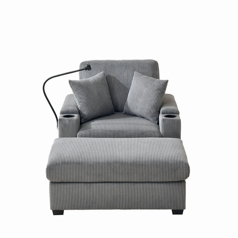 Corduroy Lounge Chair Oversized With Ottoman & Storage Grey Living Room