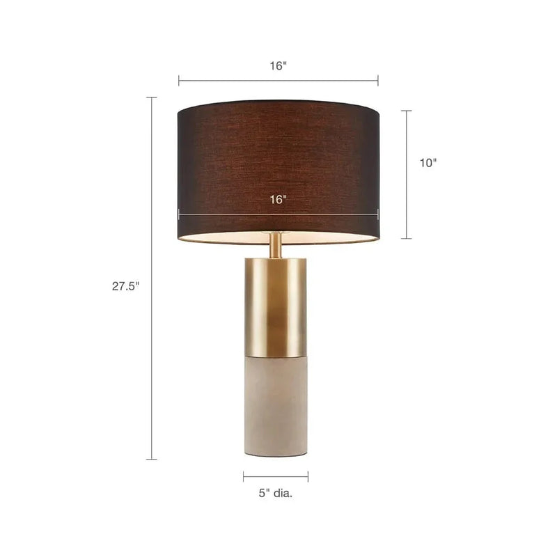 Concrete Table Lamp with Brass Base & Black Drum Shade Living Room