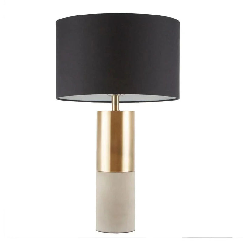 Concrete Table Lamp with Brass Base & Black Drum Shade Living Room