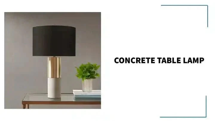 Concrete Table Lamp with Brass Base & Black Drum Shade Living Room