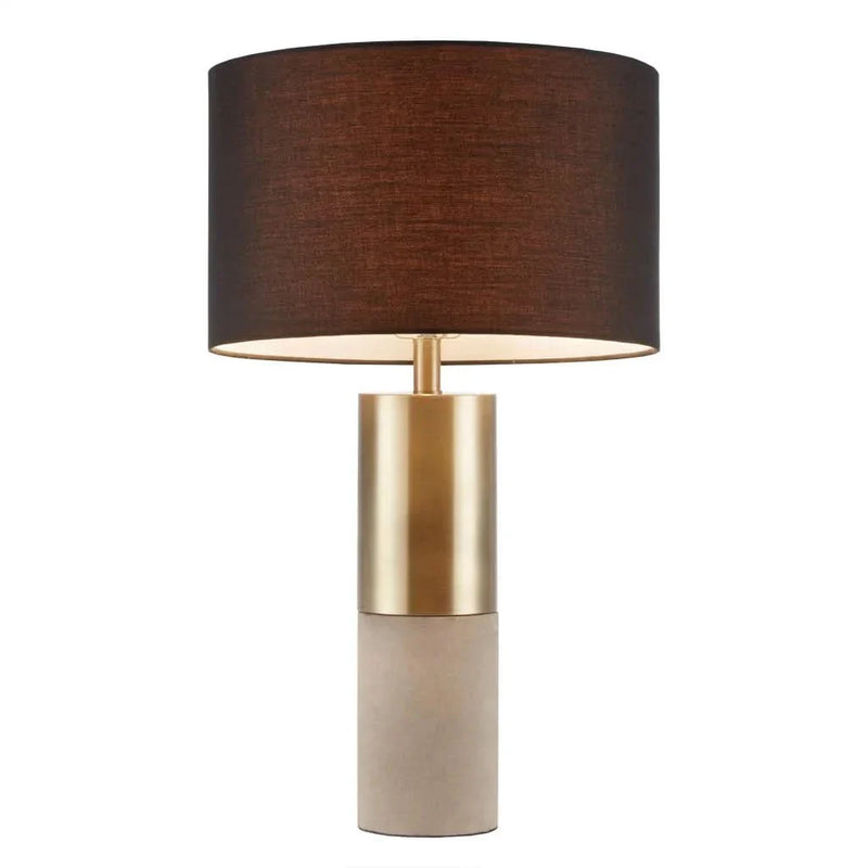 Concrete Table Lamp with Brass Base & Black Drum Shade Living Room