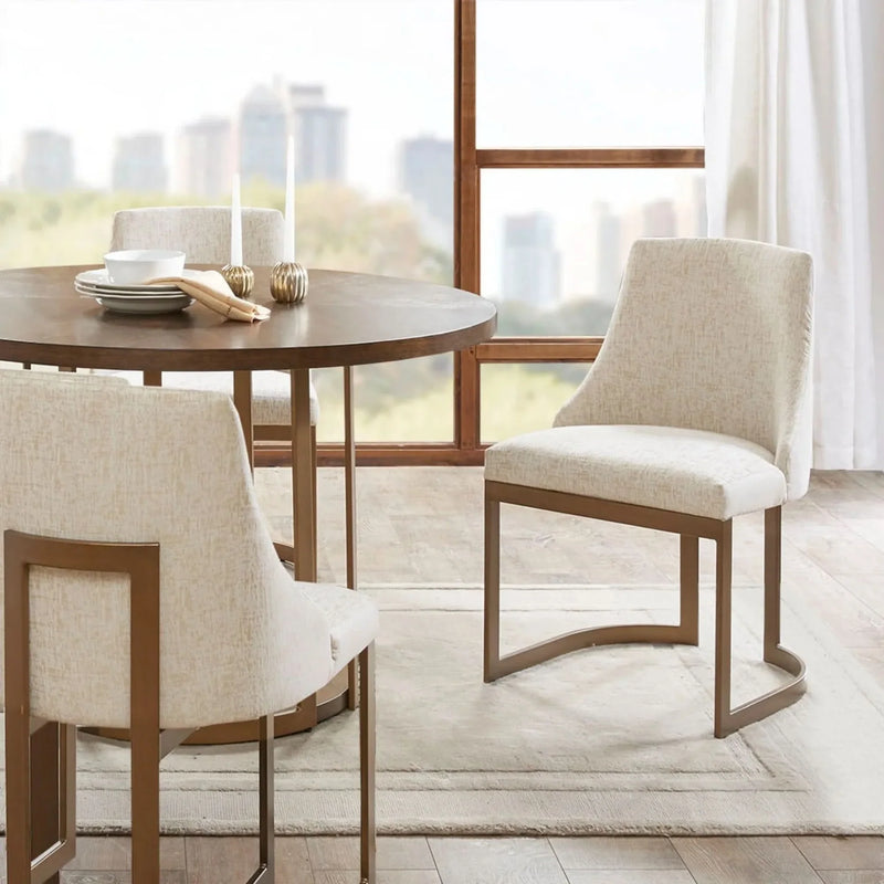 Dining Chairs Solid Wood Cream Upholstery Contemporary Two Chair Set