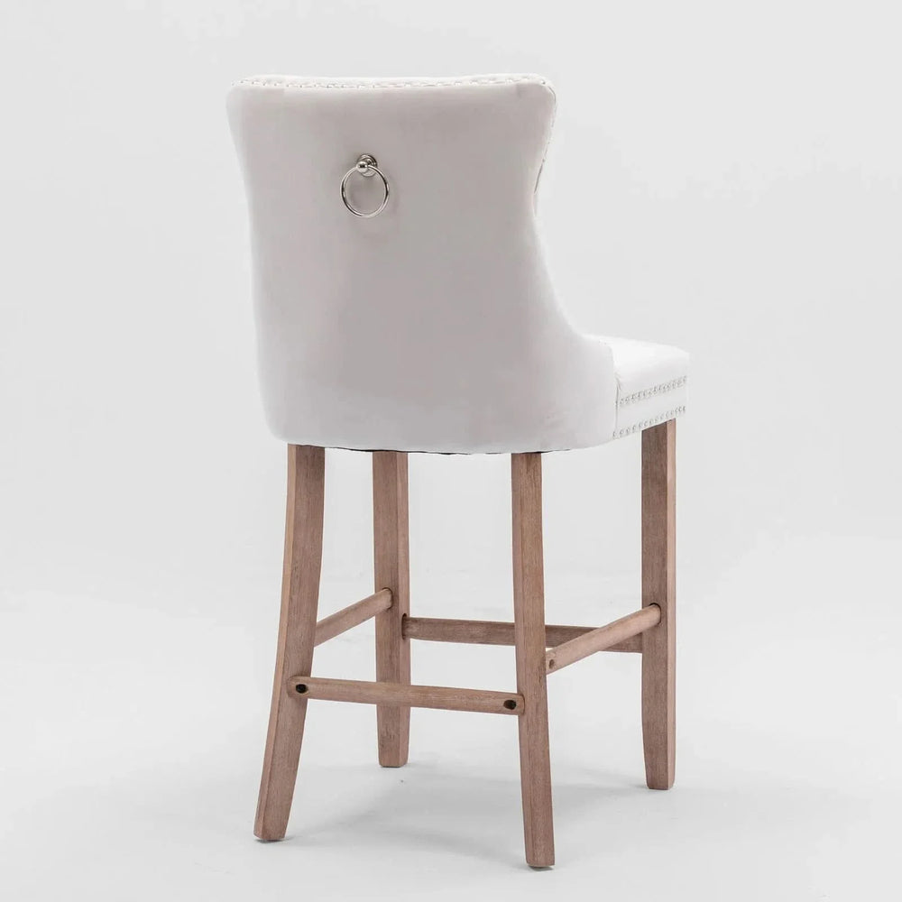 Contemporary Velvet Upholstered Barstools with Button Tufted Decoration and Wooden Legs, and Chrome Nailhead Trim, Leisure Style Bar Chairs,Bar stools, Set of 2 (Beige),SW2002BG - DTY Store