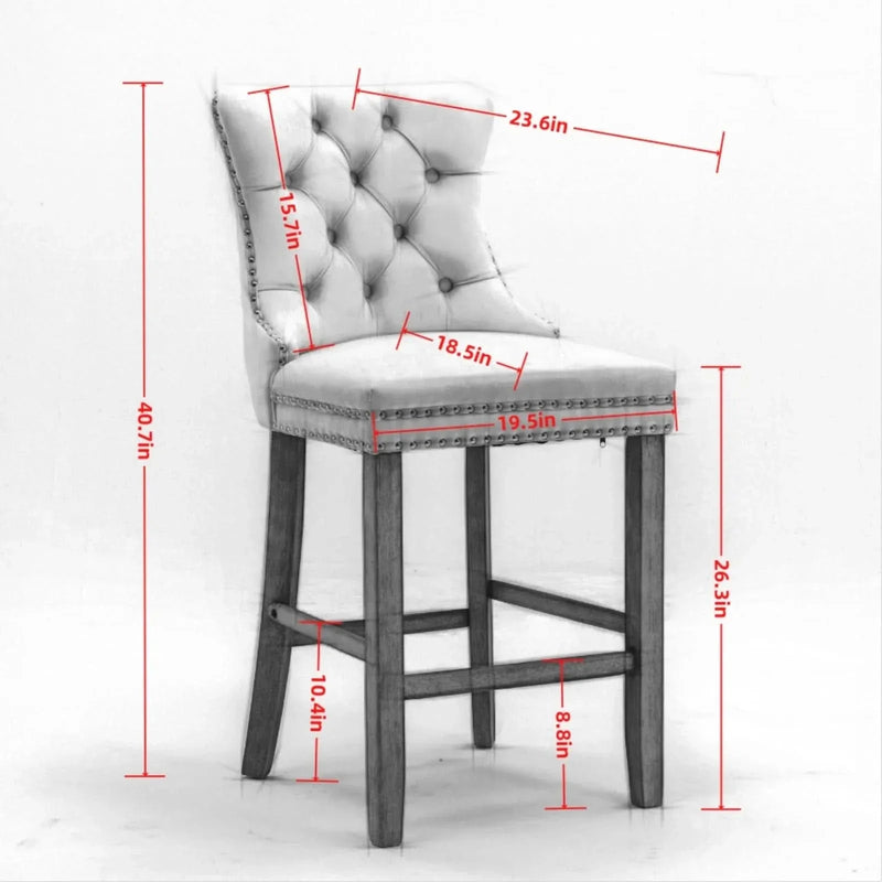Velvet Upholstered Bar Stool Button Tufted Back & Wood Legs Chrome Nailhead Trim