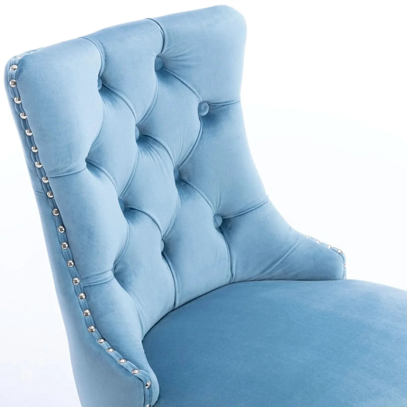 Velvet Bar Stools Light Blue Button Tufting Wooden Legs Leisure Style