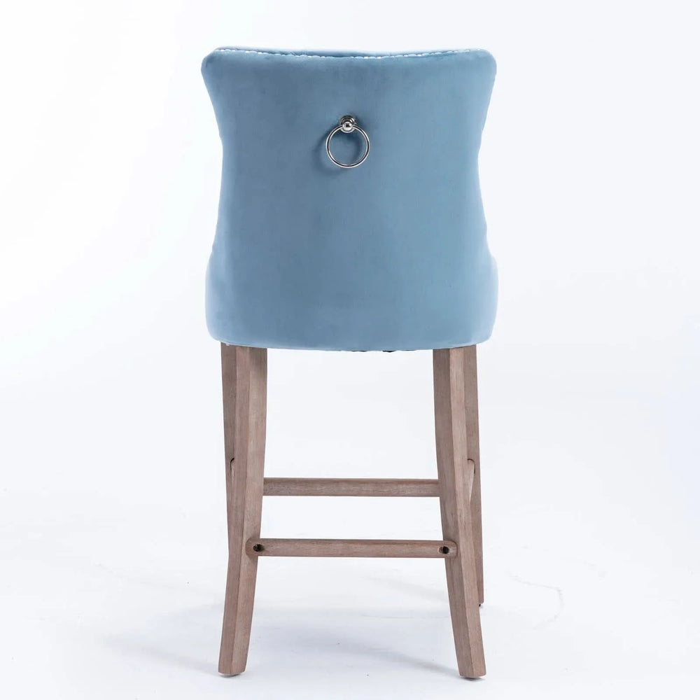 Velvet Bar Stools Light Blue Button Tufting Wooden Legs Leisure Style Media 7