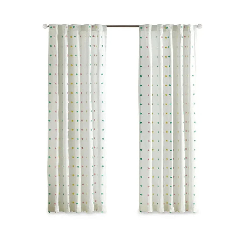 Cotton Curtain Panel Jacquard Pom Pom Dots On White Ground 84in Long 50in Wide Media 5